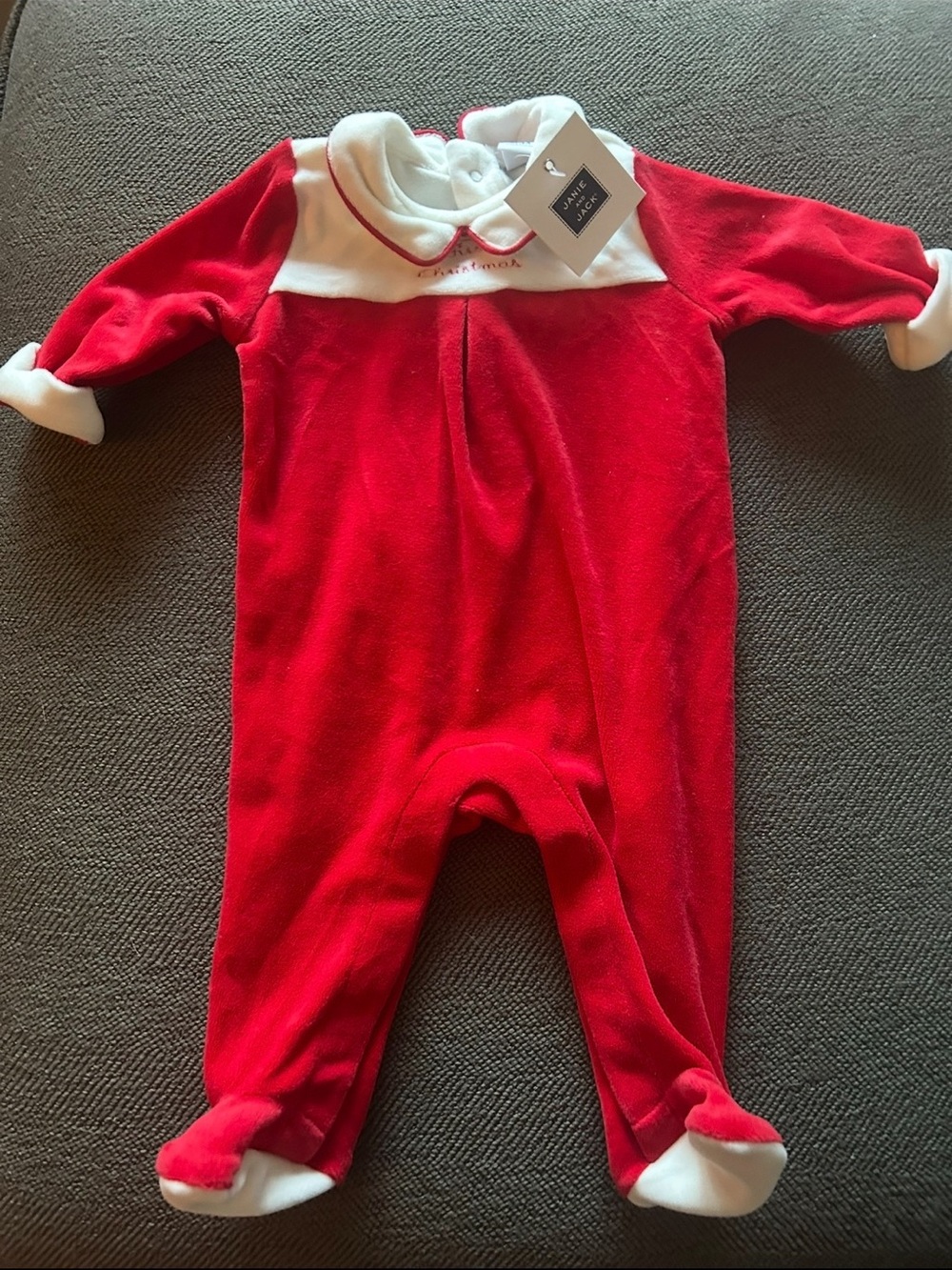 Baby Red unisex FIRST CHRISTMAS One-Piece with White Collar